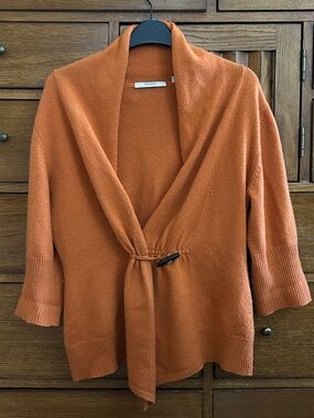 Neiman Marcus Rust Orange Shawl-Collar Tie-Front Cardigan